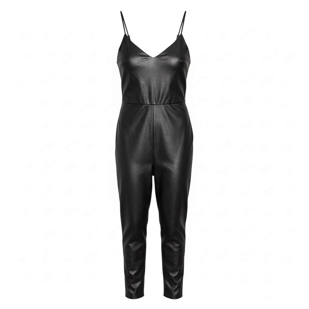 Faux Leather Spaghetti Strap Jumpsuit